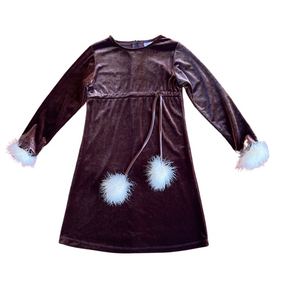 Bonnie Jean Other - Bonnie Jean Girls Velour Dress with Feather accents | Size 8 | brown and cream